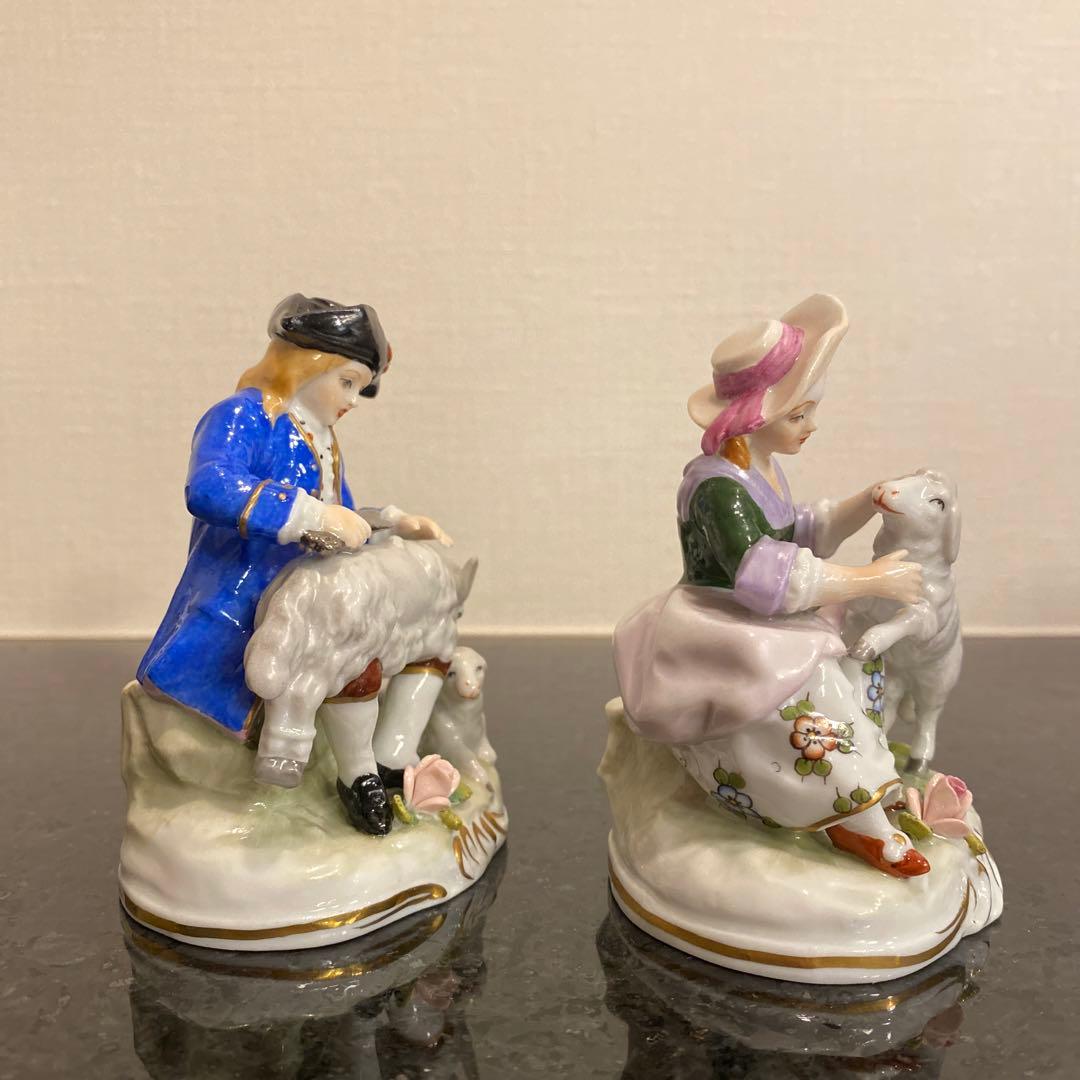 【希少♡一点物】ジッツェンドルフ　カップルと羊　磁器人形