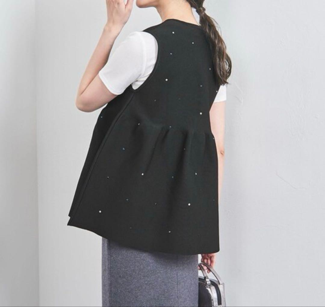 極美品 ユナイテッドアローズ マルチビジュー ニットベスト ブラック ジレ