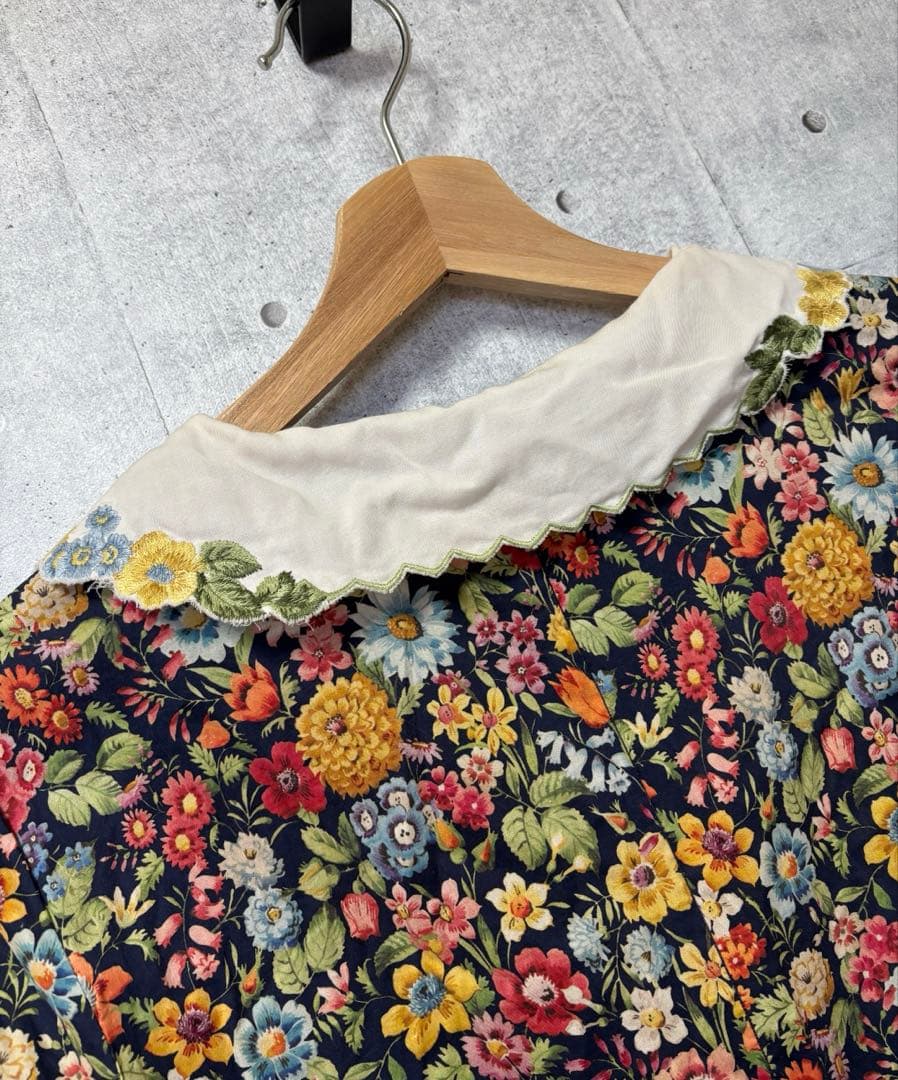 Jane Marple 花柄ワンピース　刺繍　半袖　ヴィンテージ