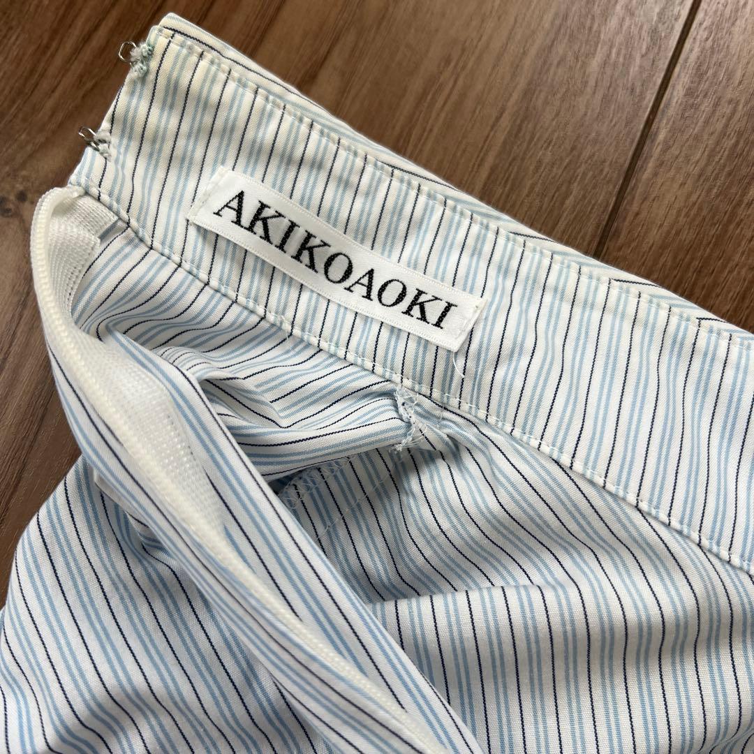 AKIKO AOKI ストライプ 長袖シャツ オーバーシャツ　アキコアオキ　水色