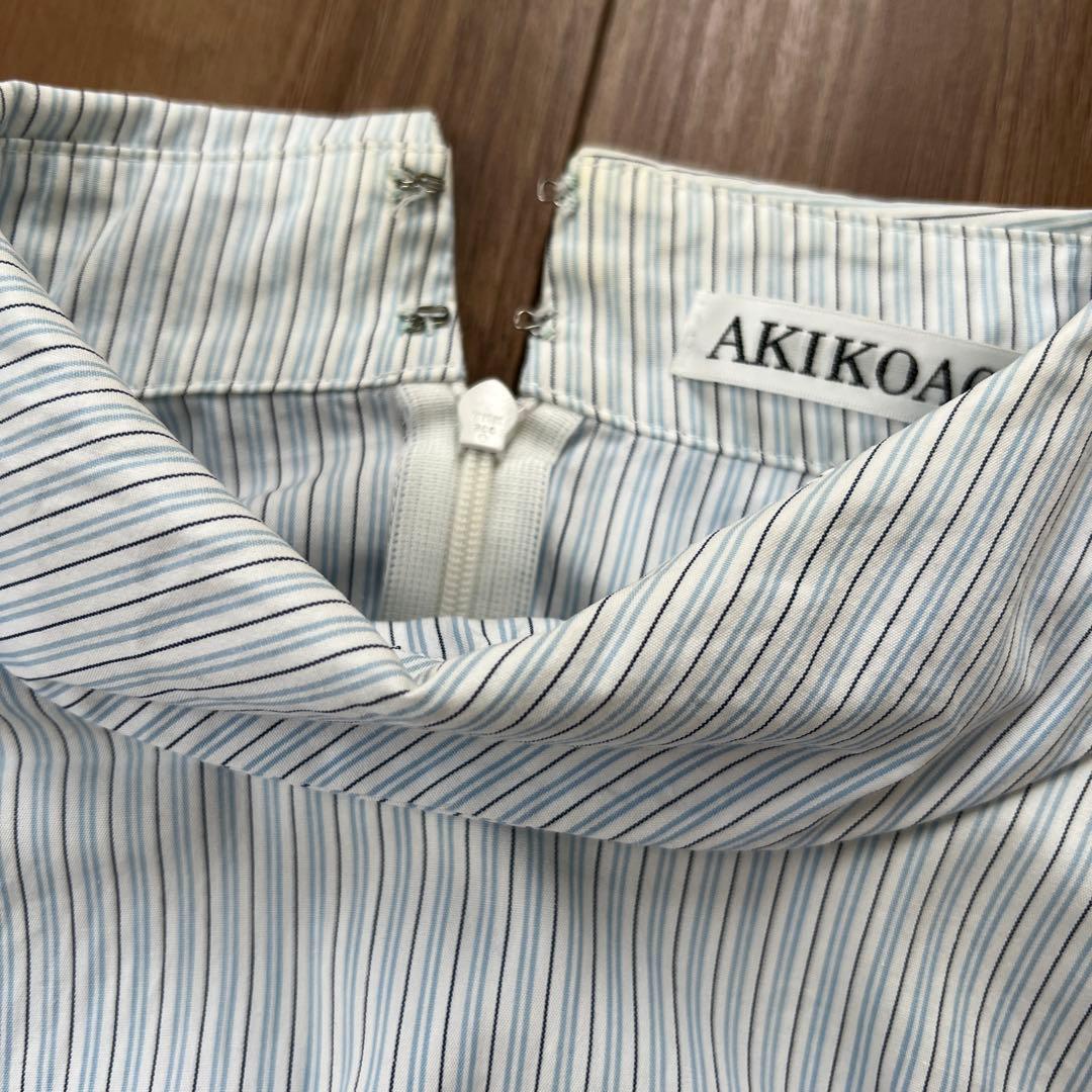 AKIKO AOKI ストライプ 長袖シャツ オーバーシャツ　アキコアオキ　水色