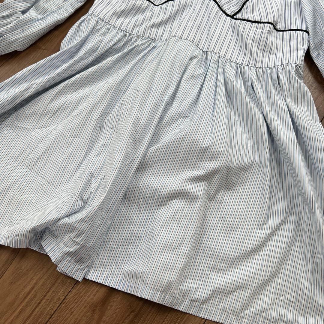 AKIKO AOKI ストライプ 長袖シャツ オーバーシャツ　アキコアオキ　水色
