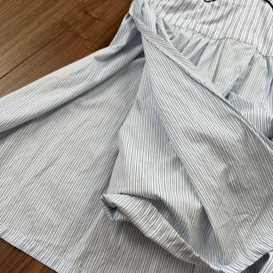 AKIKO AOKI ストライプ 長袖シャツ オーバーシャツ　アキコアオキ　水色