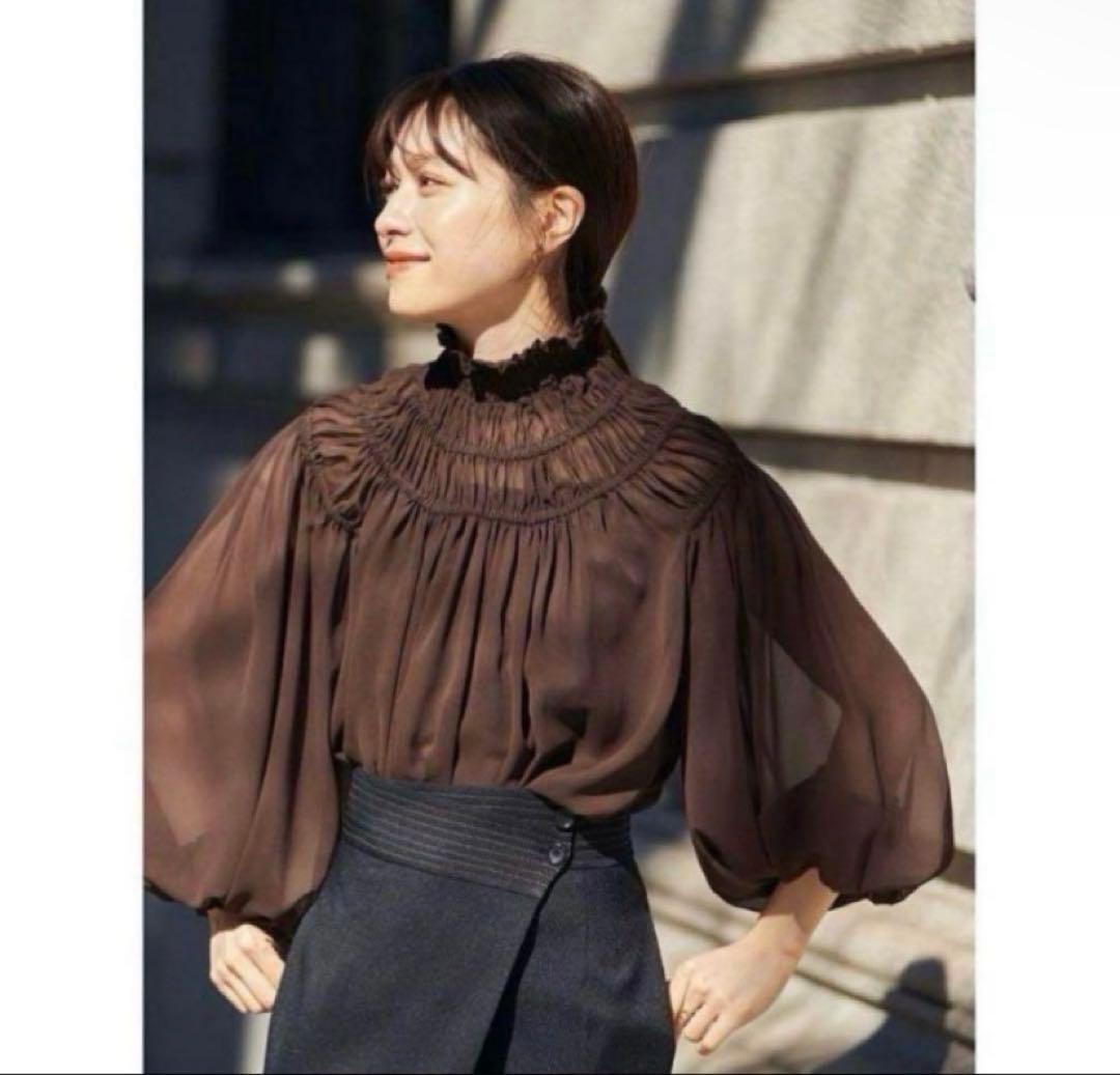 ❤️美品❤️L'Or Yoke Shirring Blouse ブラウス　ブラウン
