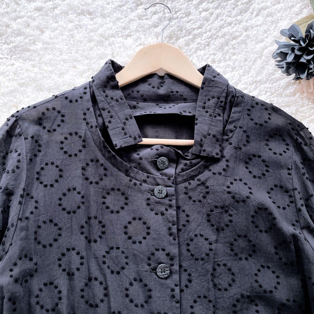 美品 慈雨 ジウ センソユニコ シアー変形ブラウス ドット 塩縮加工 40
