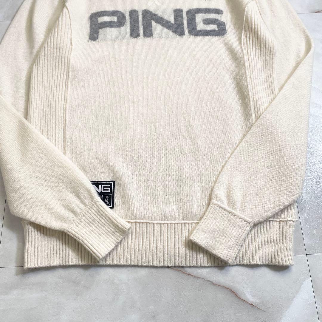 A18610 PING ゴールドライン カシミヤロゴクルーネックニット 白系M