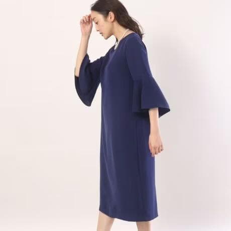 美品　アンタイトル　【オケージョン／洗える】袖口フレア サックワンピース　ブルー
