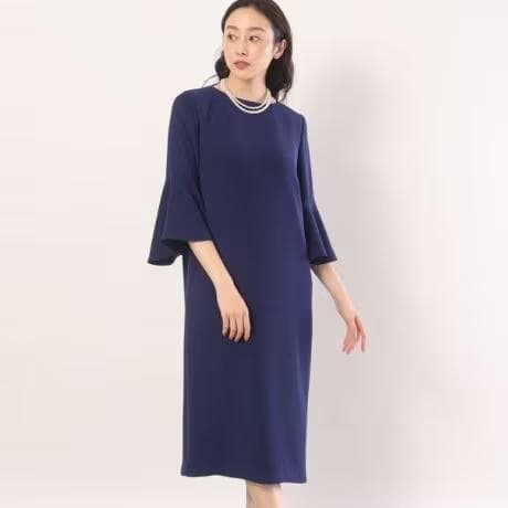 美品　アンタイトル　【オケージョン／洗える】袖口フレア サックワンピース　ブルー