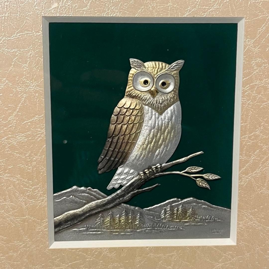 TAKEHIKO 武比古作　純銀　silver999 フクロウ　梟　絵　絵画