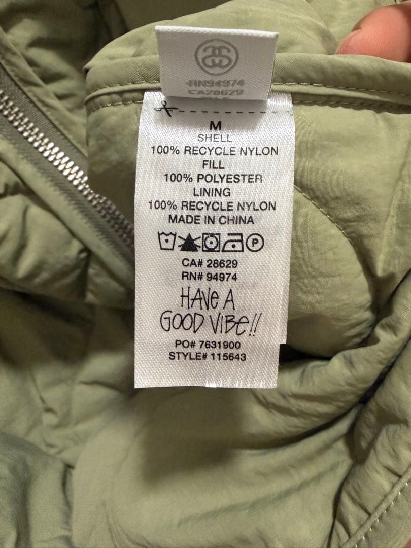 Stüssy キルティングベスト Mサイズ オリーブグリーン
