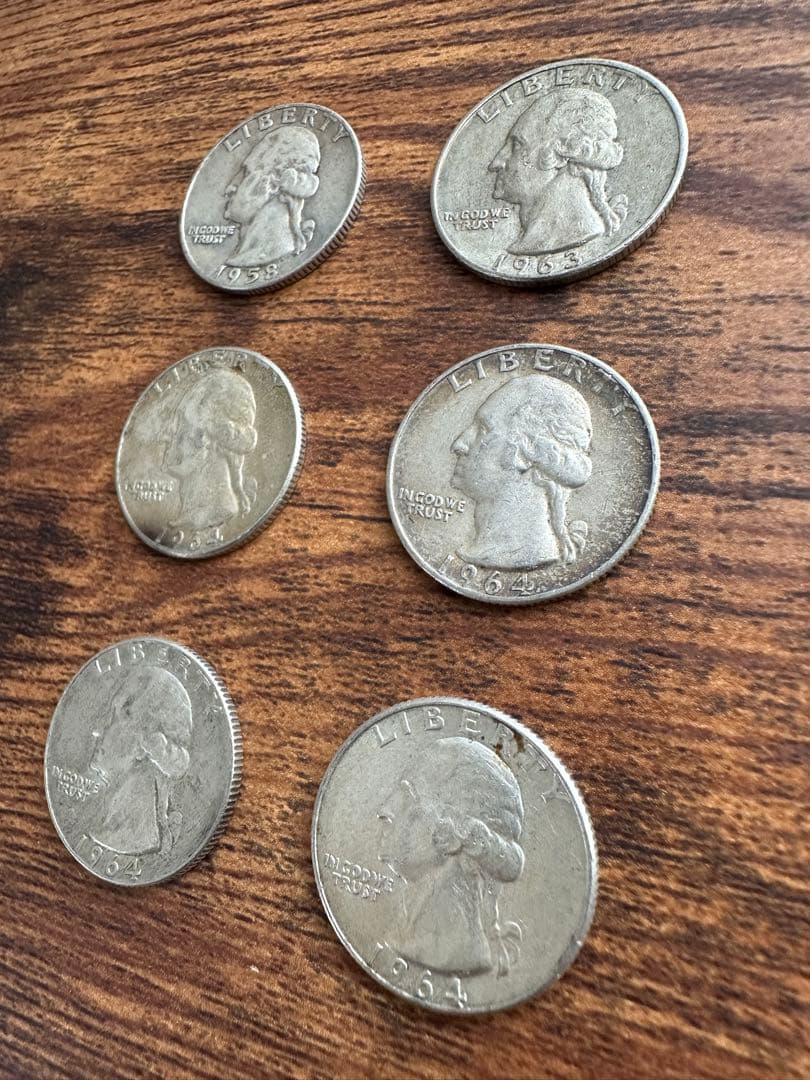 25セント　旧硬貨　銀貨　6枚