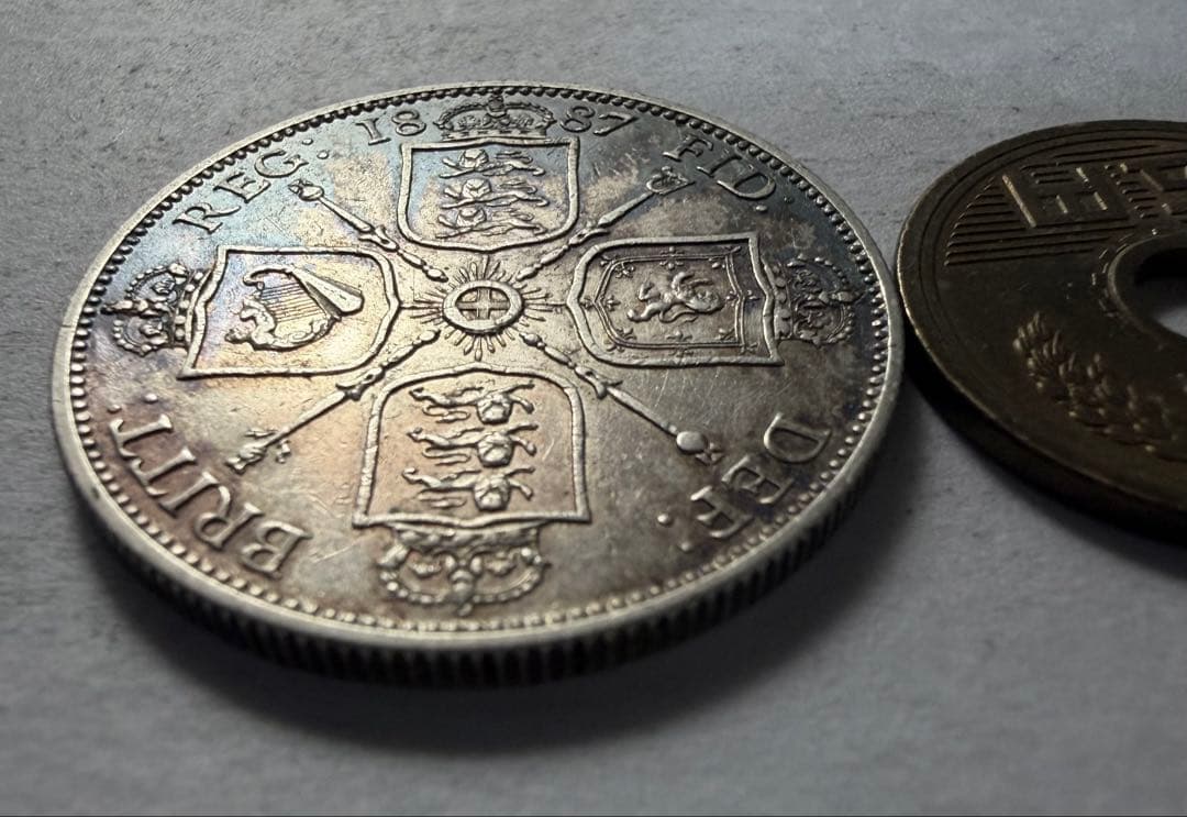 イ*レ様 1887年英国ジュベリーヘッドヴィクトリア女王 フローリン銀貨　トーン