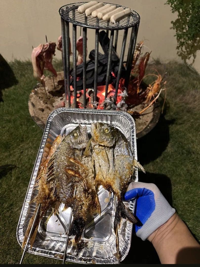ロストル 五徳 焚き火台 原始焼きスタンド 炉端焼き 魚焼き 枠 囲炉裏火鉢2個