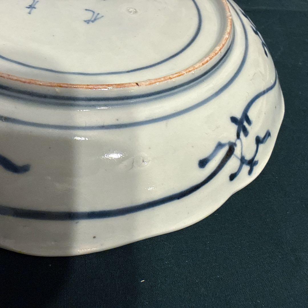 古伊万里　染付　花唐草　中皿　無傷完品