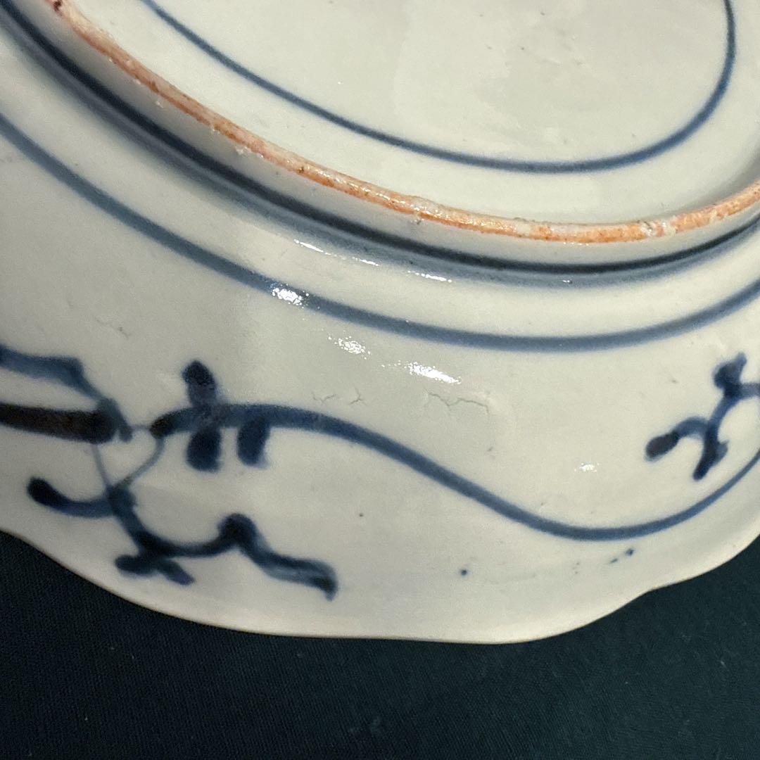 古伊万里　染付　花唐草　中皿　無傷完品