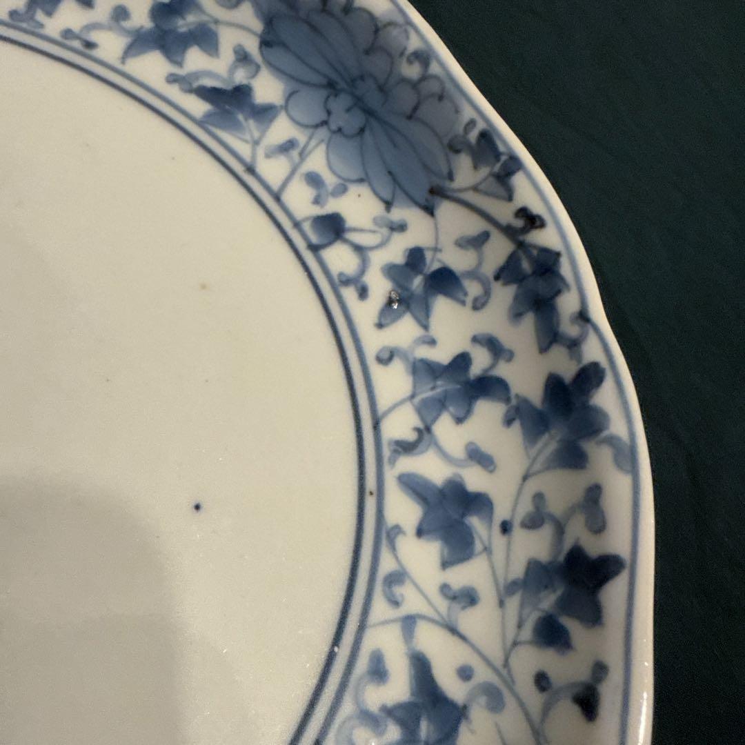 古伊万里　染付　花唐草　中皿　無傷完品