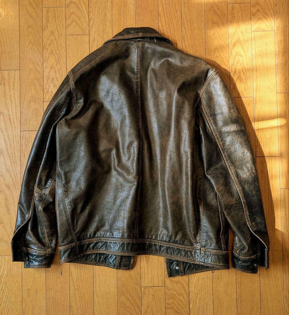ZARA ブラウン レザーシングルライダースジャケット