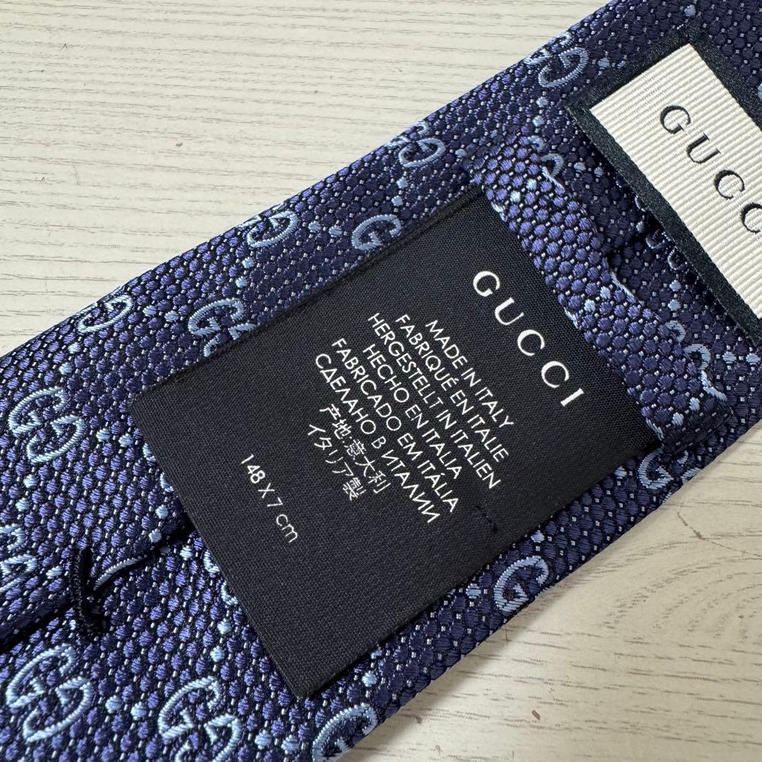 【新品同様】GUCCI グッチ ナロー　ネクタイ　ネイビー　GG ナロータイ