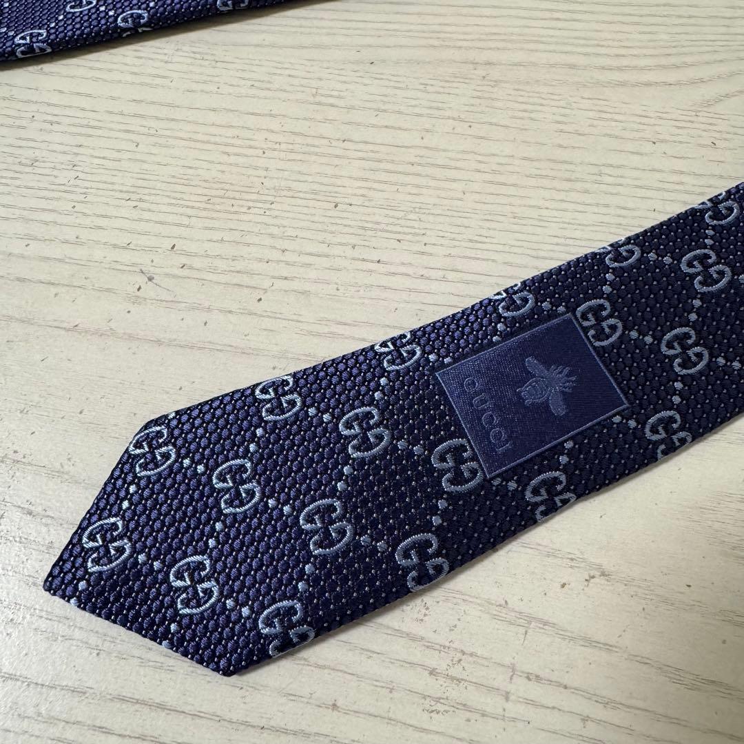 【新品同様】GUCCI グッチ ナロー　ネクタイ　ネイビー　GG ナロータイ