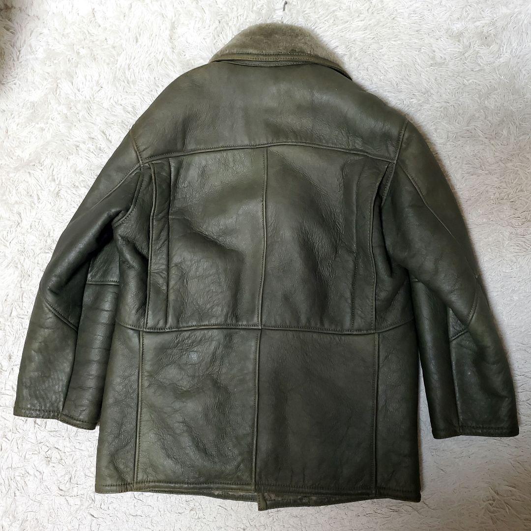 希少サイズ XL ムートンコート ダブル ビンテージ カーキ 羊革 50