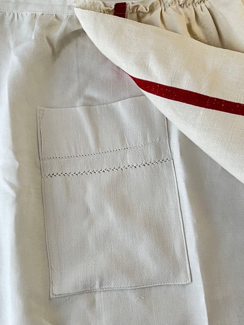 【美品】フランスアンティーク 赤ライン ギャルソンエプロン[350.1793]