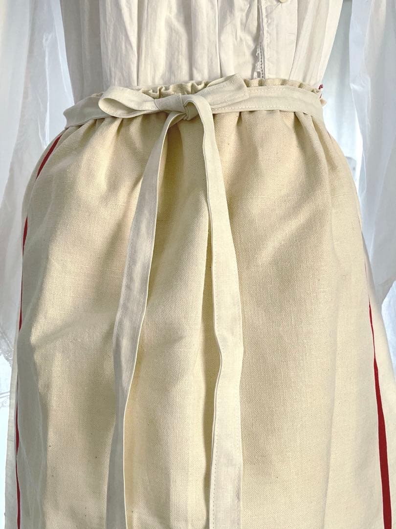 【美品】フランスアンティーク 赤ライン ギャルソンエプロン[350.1793]