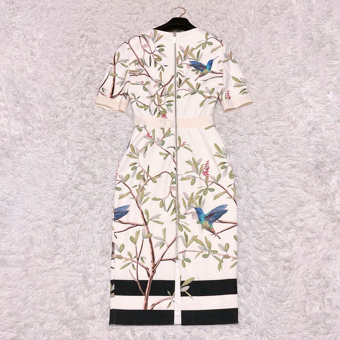 TED BAKER ボタニカル バード ペンシル ドレス ワンピース タイト 白