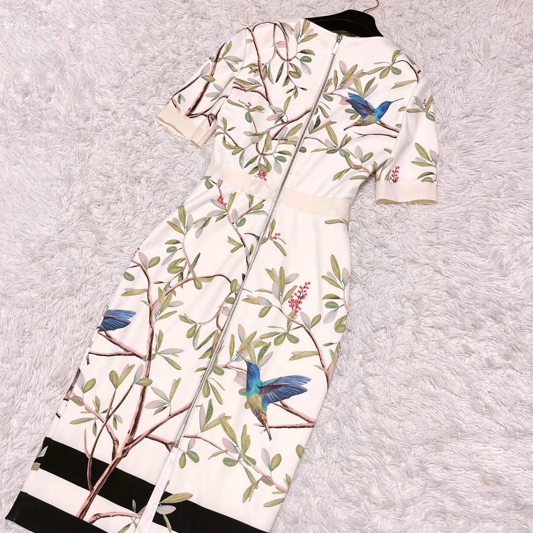 TED BAKER ボタニカル バード ペンシル ドレス ワンピース タイト 白