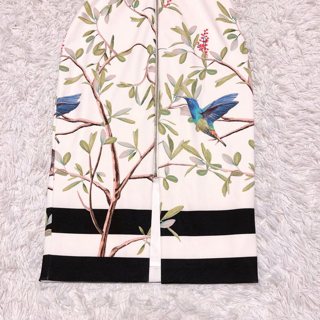 TED BAKER ボタニカル バード ペンシル ドレス ワンピース タイト 白