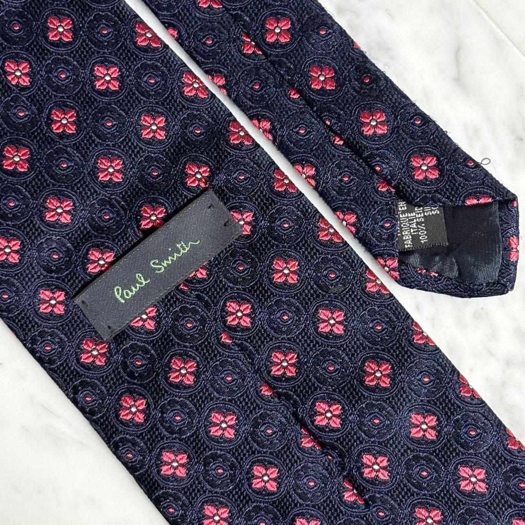 Paul Smith ネクタイ ダークネイビー 花柄系 ドット柄 総柄