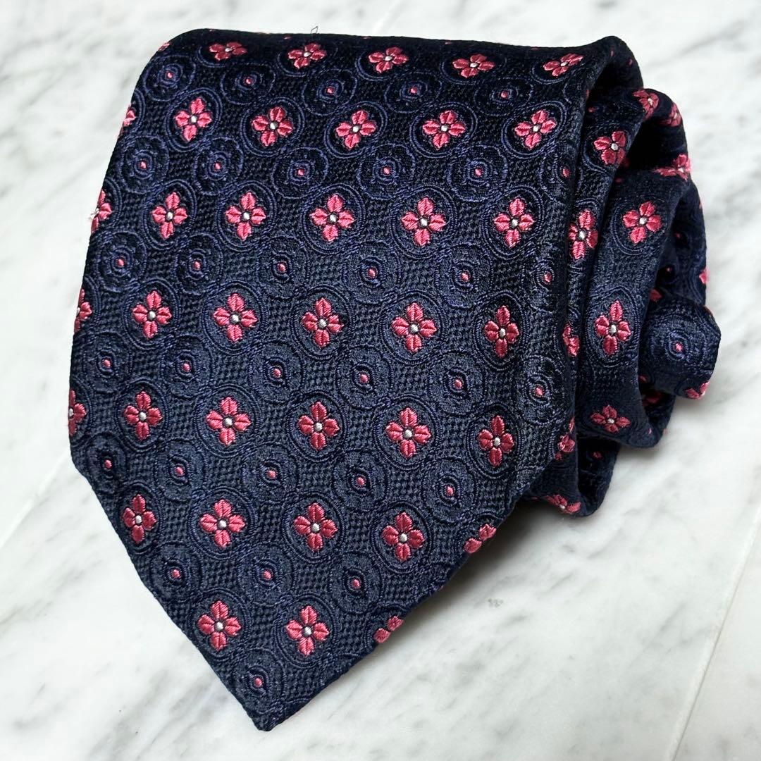 Paul Smith ネクタイ ダークネイビー 花柄系 ドット柄 総柄