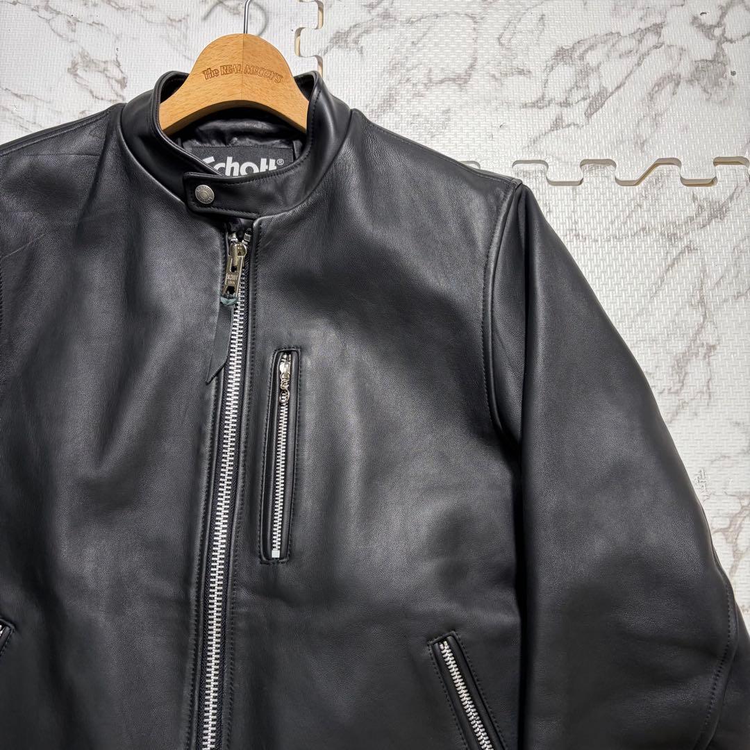 革の張り感✨schott シングルライダース 羊革 XLsize ブラック