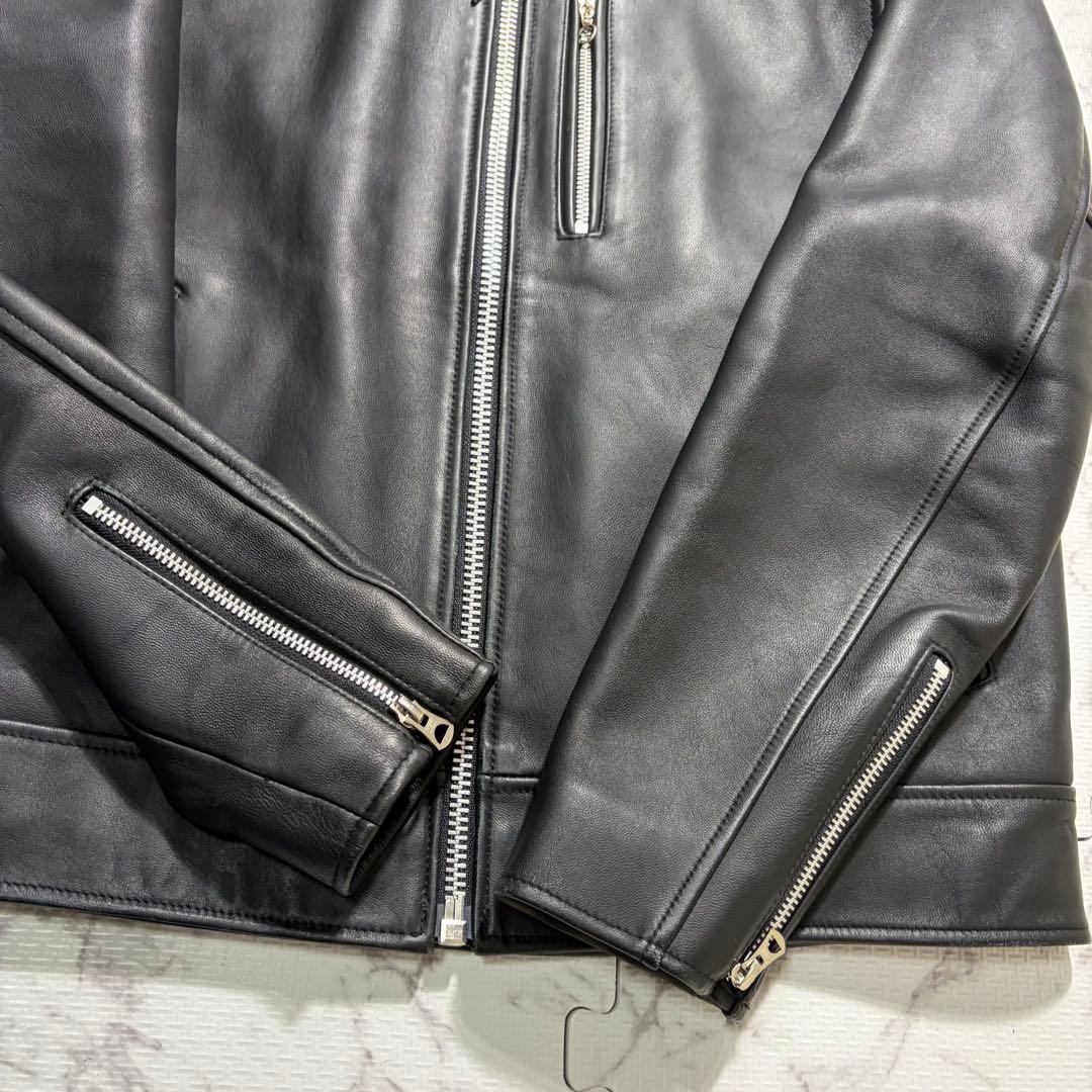 革の張り感✨schott シングルライダース 羊革 XLsize ブラック