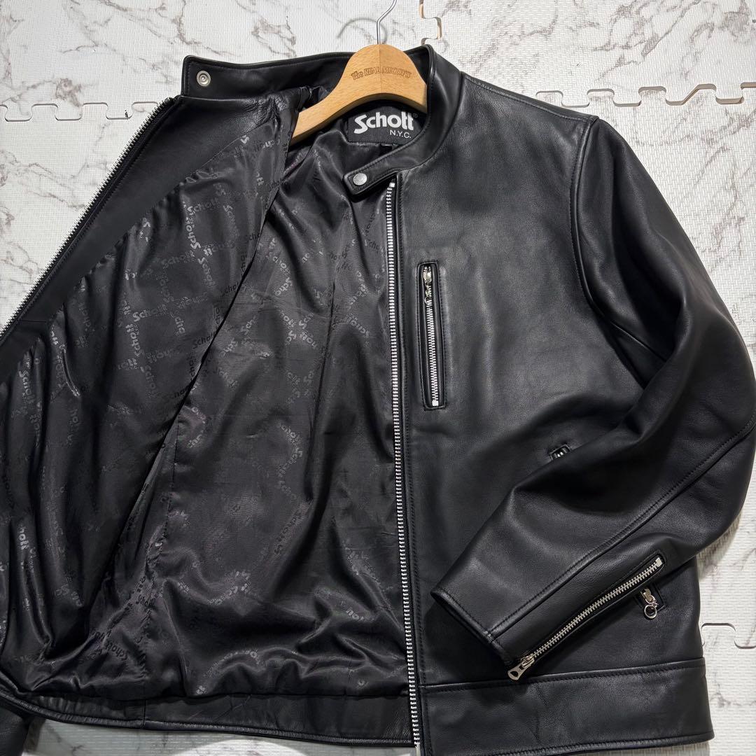 革の張り感✨schott シングルライダース 羊革 XLsize ブラック