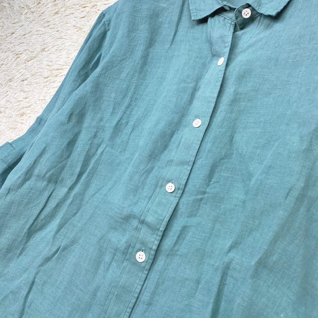 極美品 23区 LIBECO ベーシック シャツ リネン 大きいサイズ 50 緑