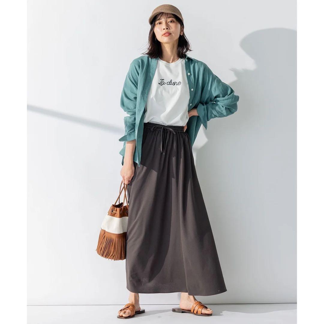 極美品 23区 LIBECO ベーシック シャツ リネン 大きいサイズ 50 緑