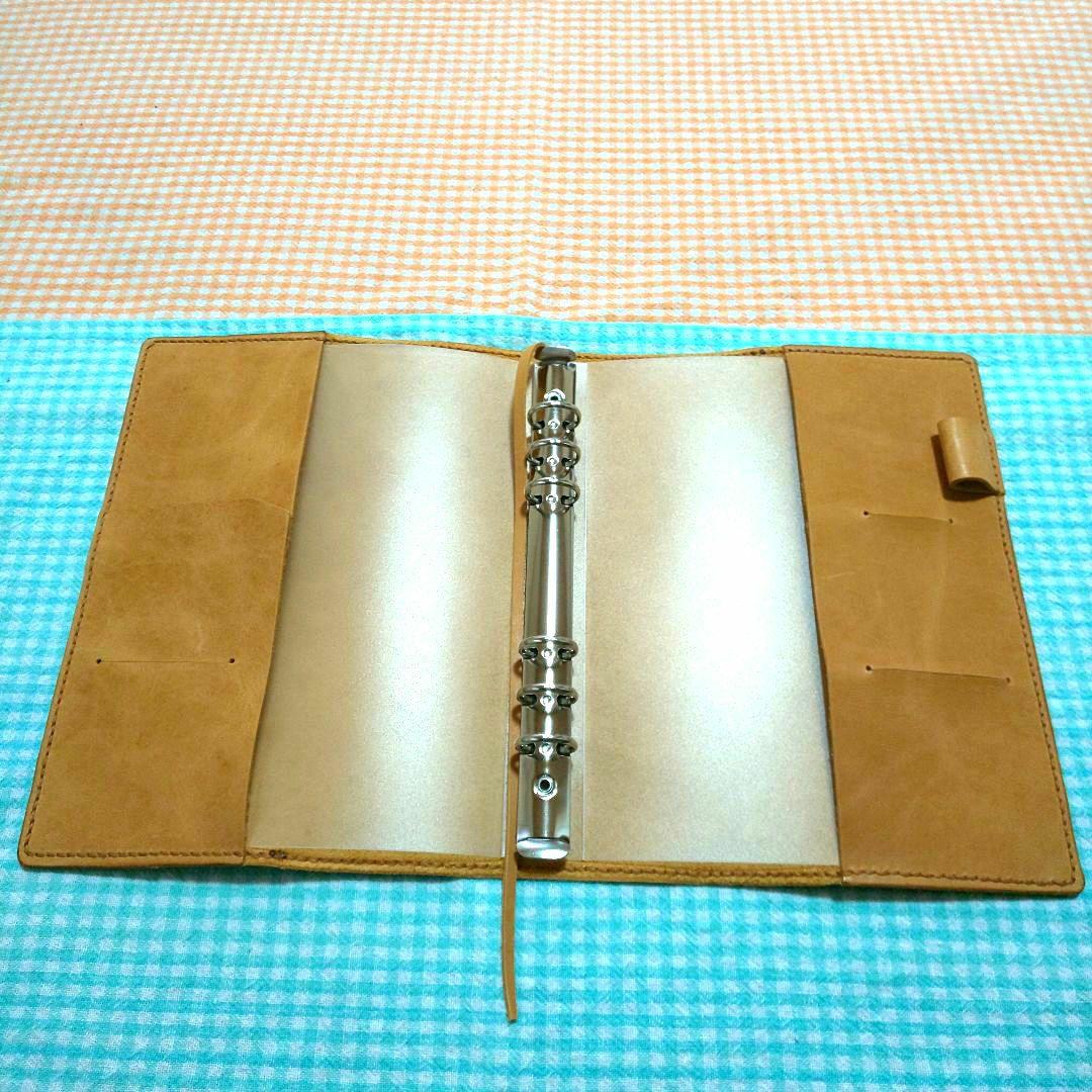 [年末値引き] オイルワックスヌメ革キャメル カバーA5サイズ 6穴 手帳セット