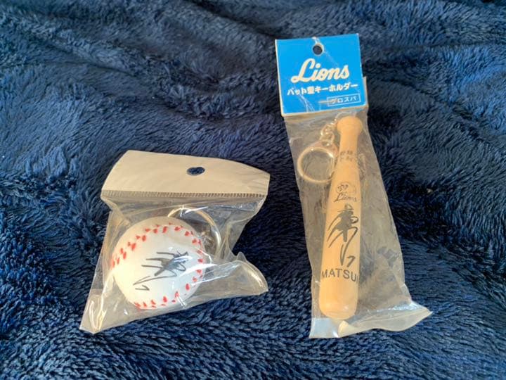 松井稼頭央フィギュア&サイン入りボールキーホルダー&サイン入りバットキーホルダー
