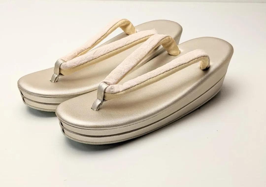 ふくれ織 草履 バッグ セット ベージュ ゴールド フリーサイズ u33-3