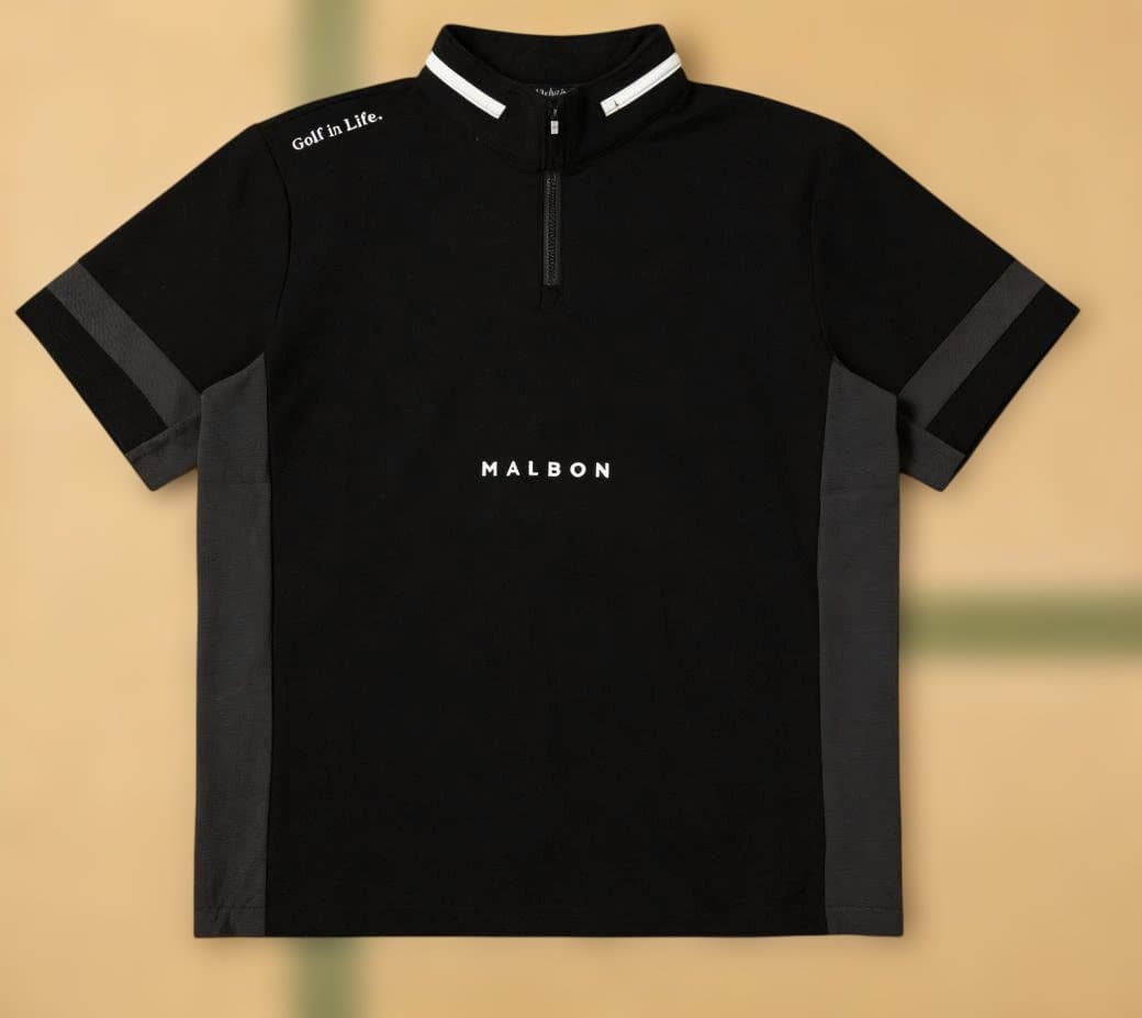 Malbon 韓国ゴルフウェア メンズ ハーフジップTシャツ＋ショートパンツ