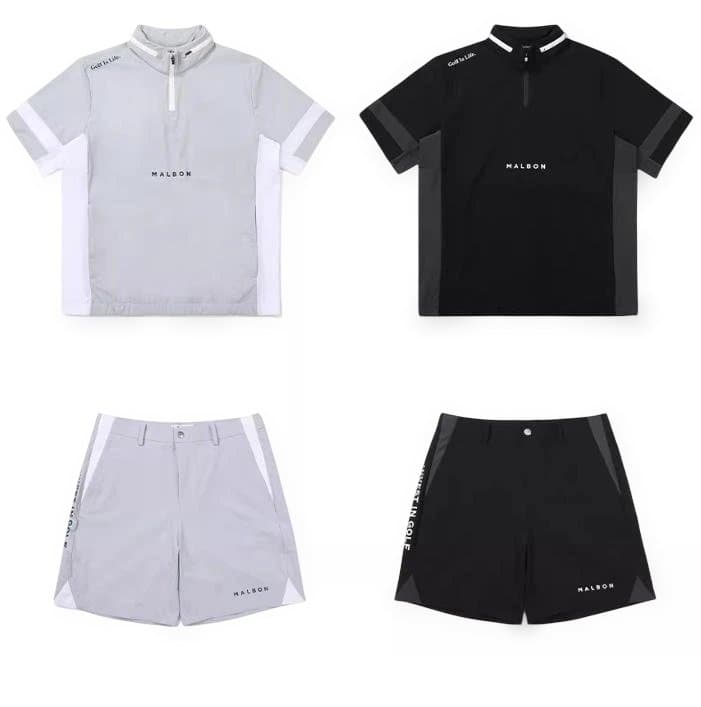 Malbon 韓国ゴルフウェア メンズ ハーフジップTシャツ＋ショートパンツ