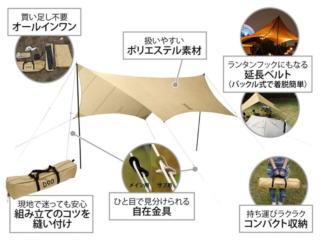 【新品•未使用】DOD いつかのタープ（色:タン）