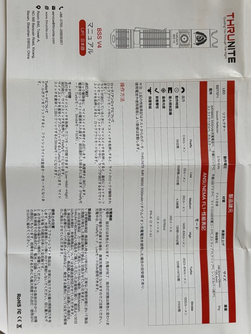 THRUNITE BBSV4 懐中電灯
