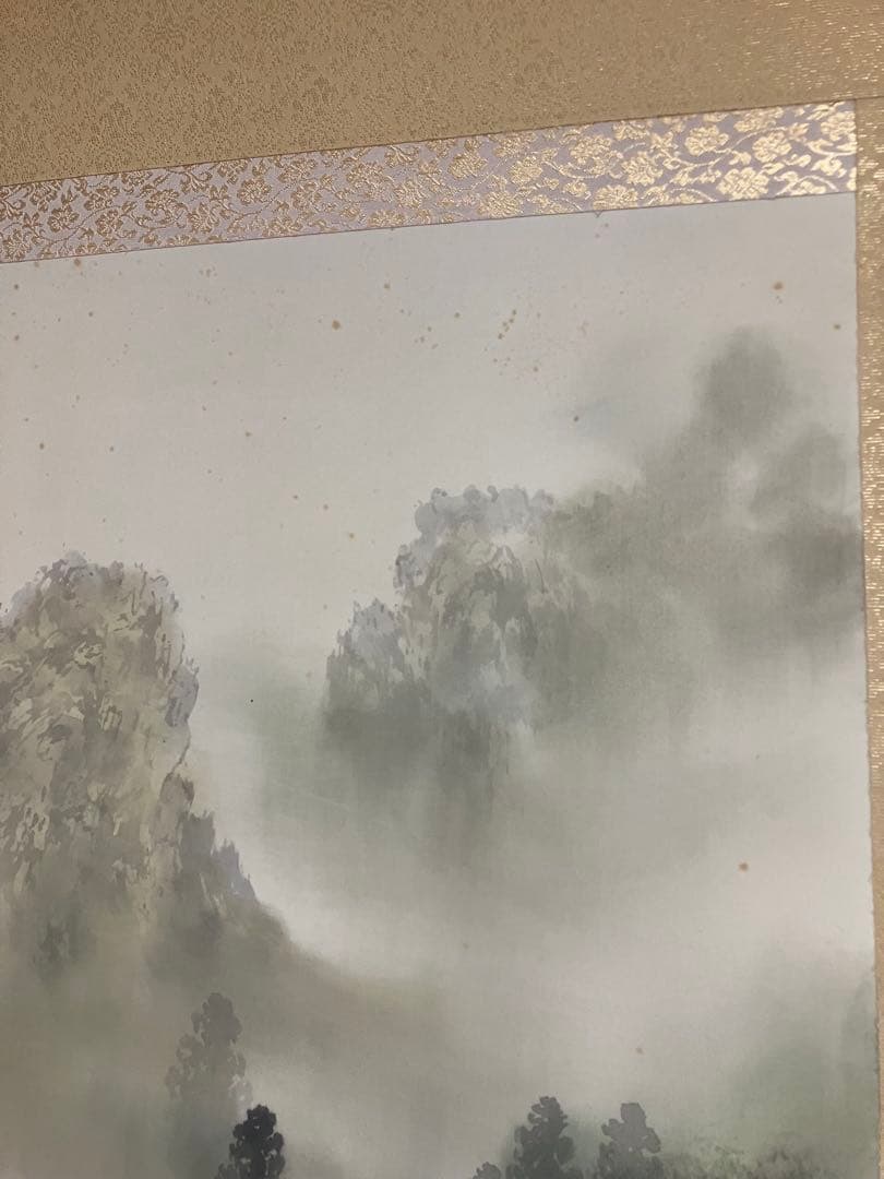 武山　掛軸 古美術 掛け軸 彩色山水 風景画 山岳 河川