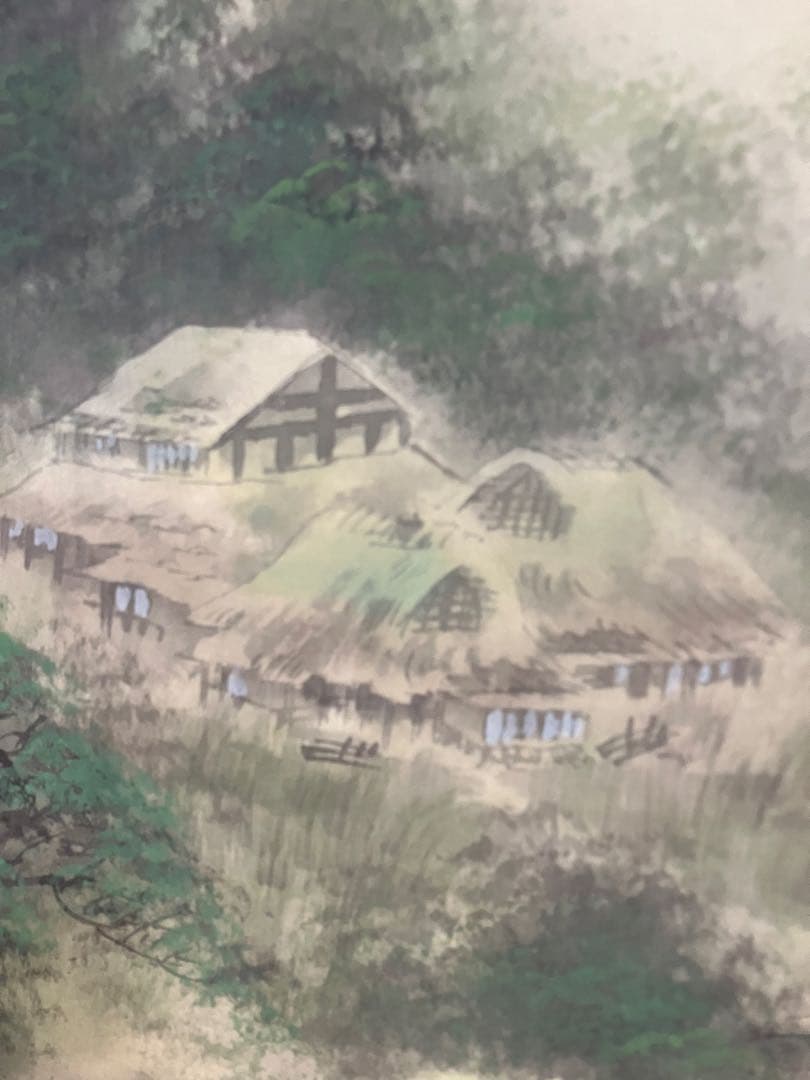 武山　掛軸 古美術 掛け軸 彩色山水 風景画 山岳 河川