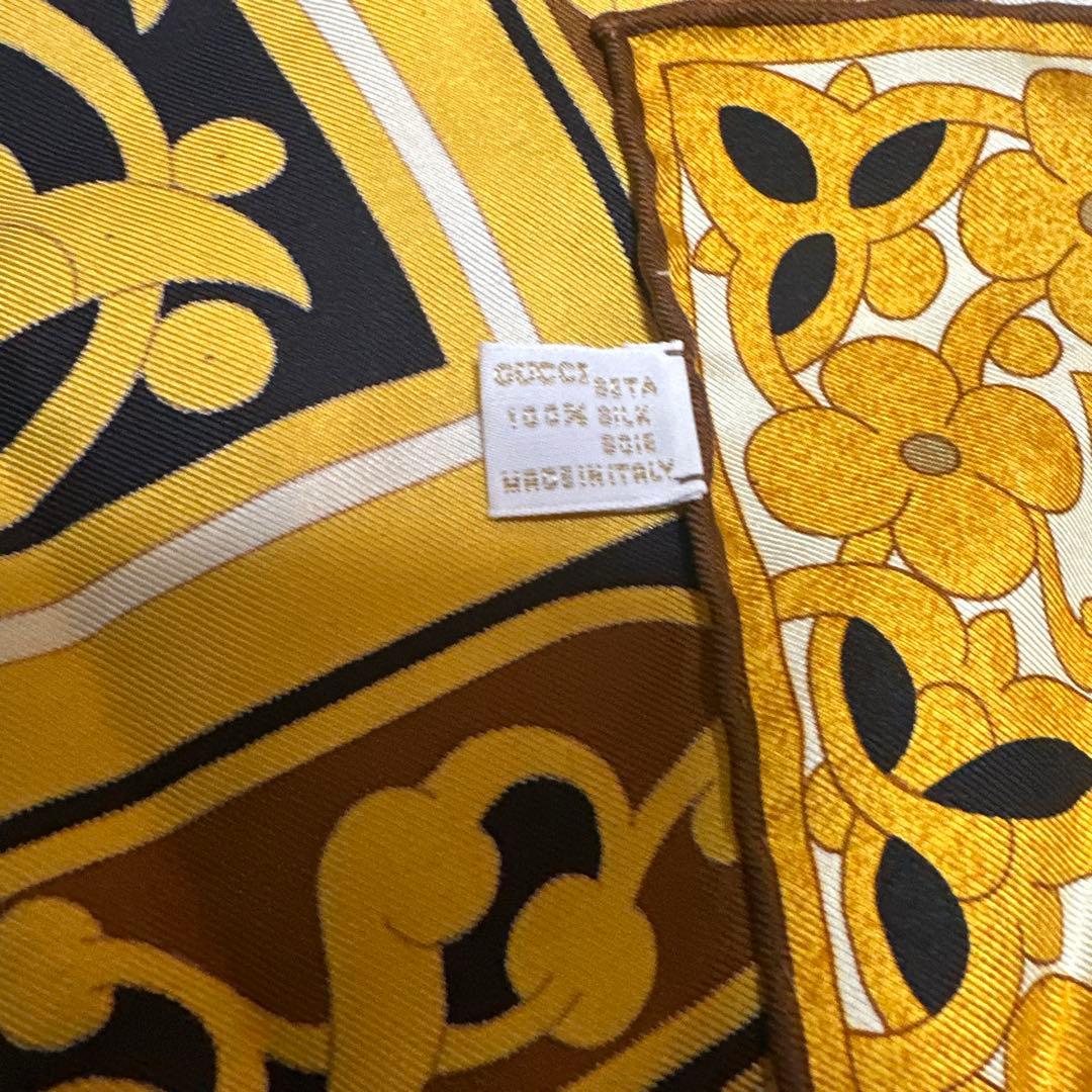 未使用　美品　OLD GUCCI Gucci シルクスカーフ 黒・金　馬具