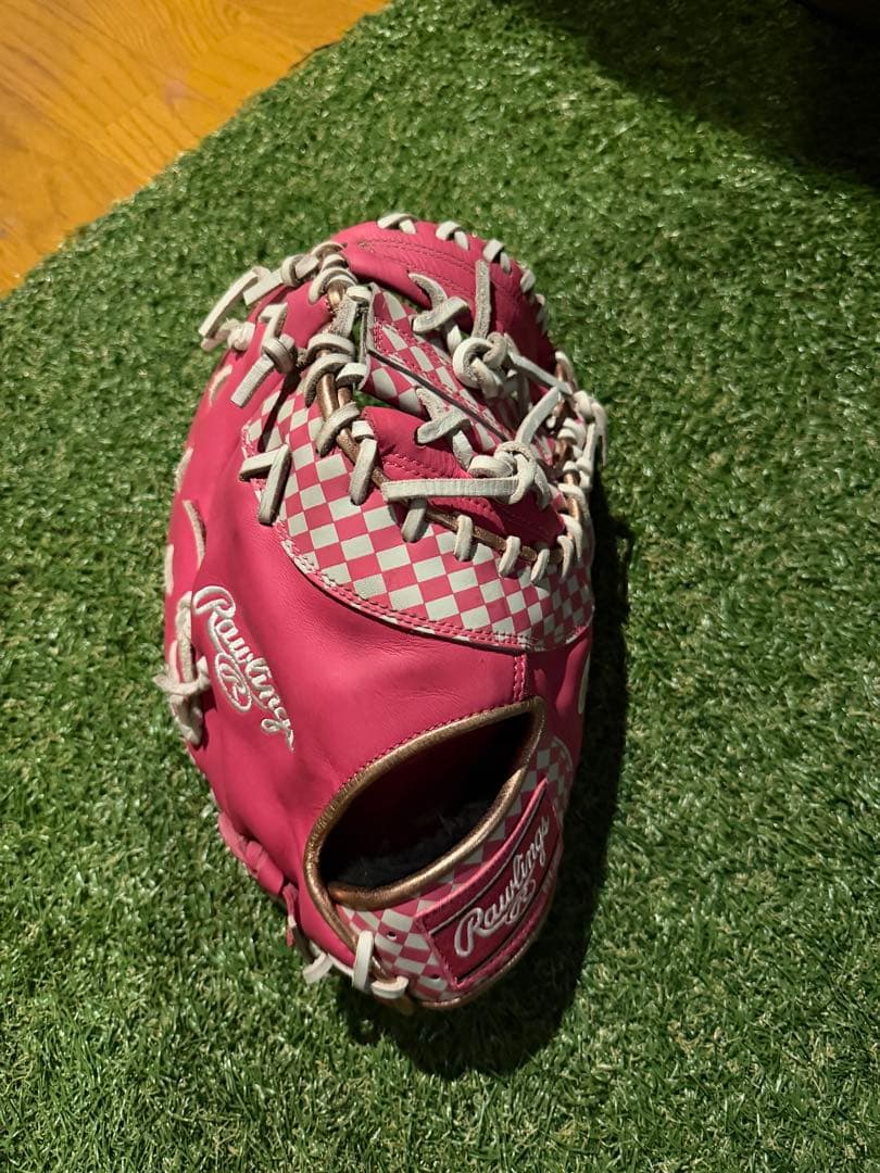 【美品】Rawlings 軟式グローブ ピンク チェッカー　ファーストミット