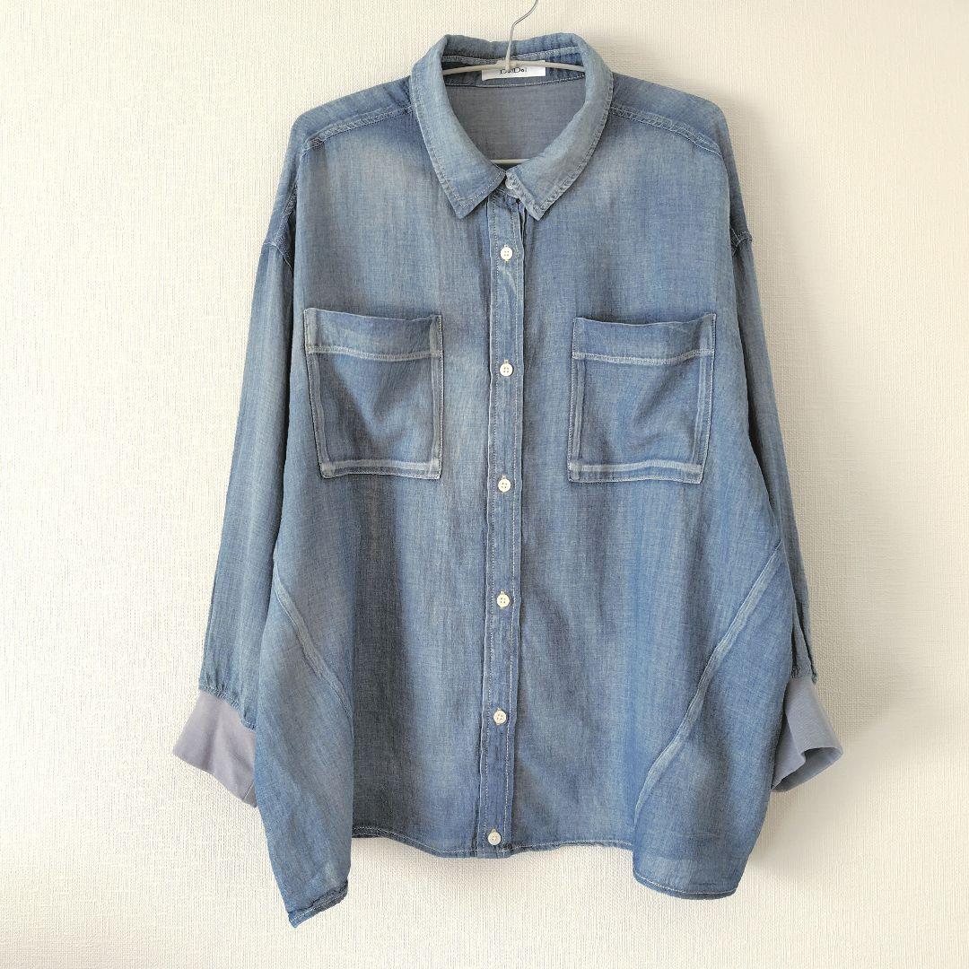 【一度のみ着用】25SS DouDou 袖リブシアーデニムシャツ サックス