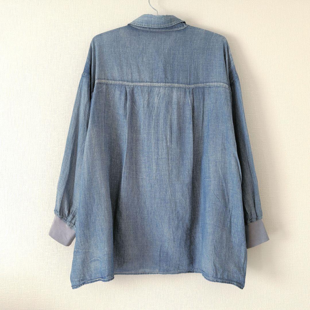 【一度のみ着用】25SS DouDou 袖リブシアーデニムシャツ サックス