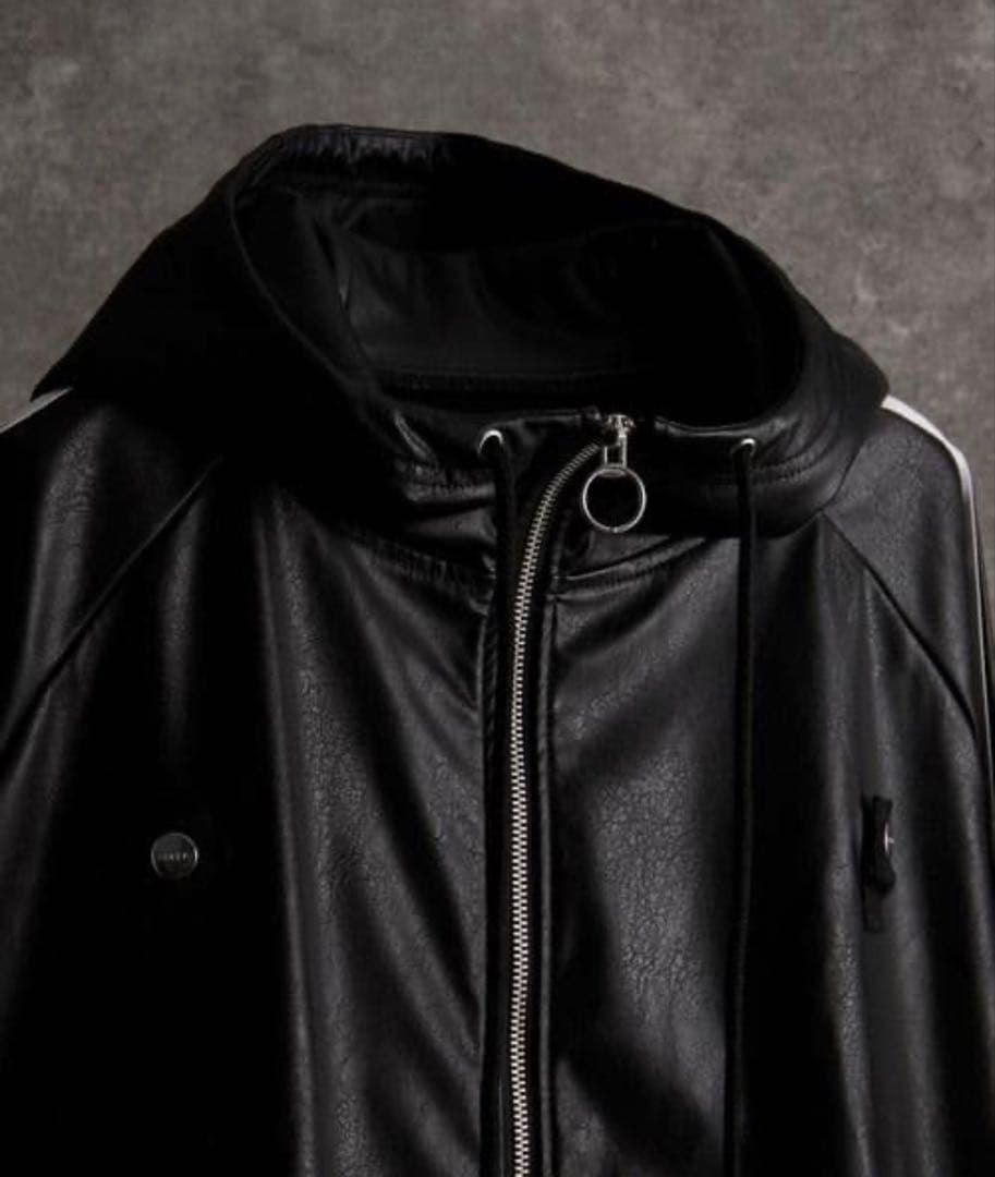 ADRER ラインスリーブトラックジップ パーカー レザー合皮ジャケット 1 S